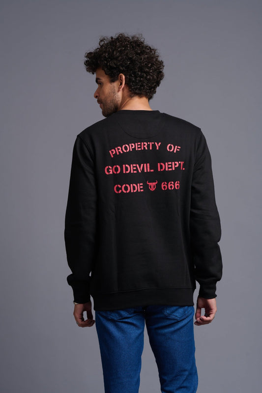 Property of Go Devil in Red Printed Black Sweatshirt for Men - Go Devil