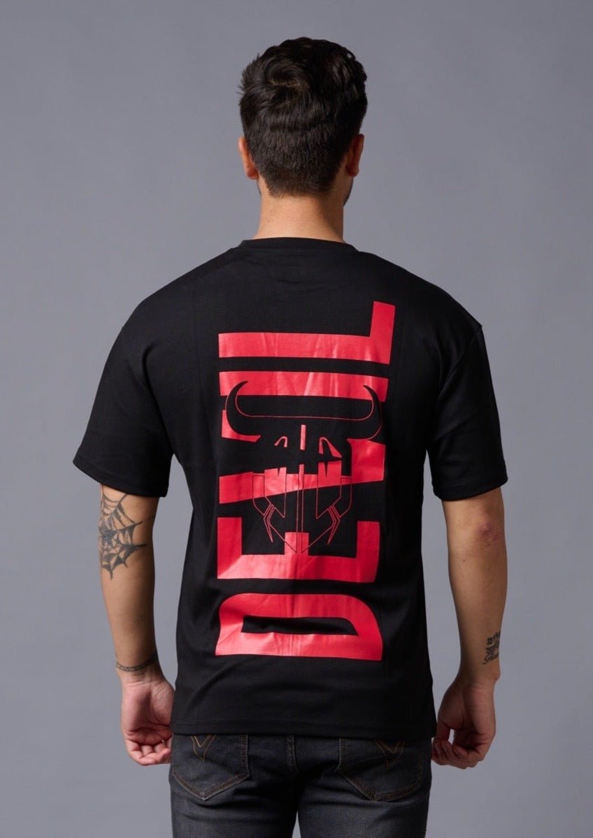 Red Devil Printed Black Oversized T-Shirt for Men - Go Devil