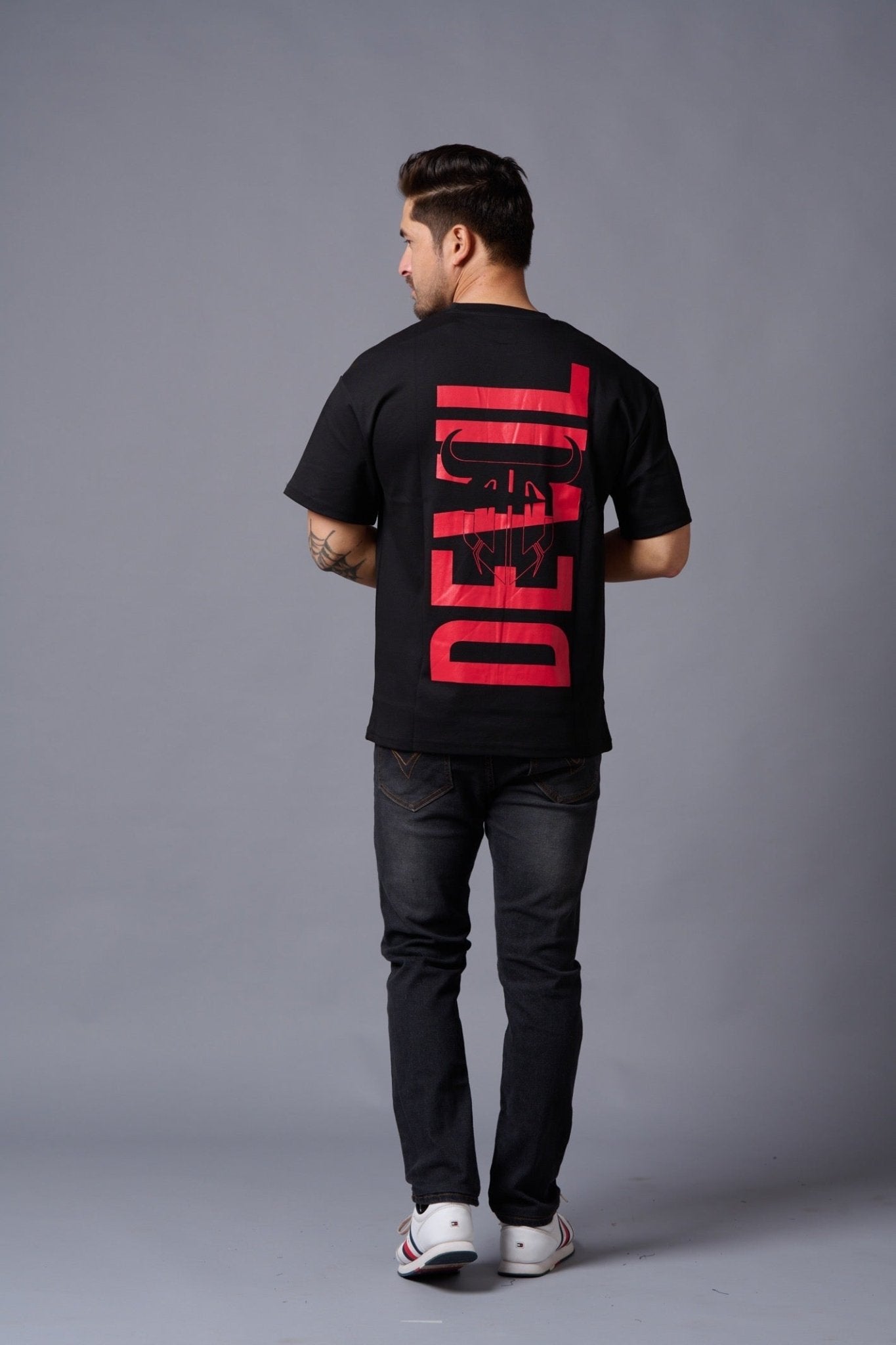 Red Devil Printed Black Oversized T-Shirt for Men - Go Devil