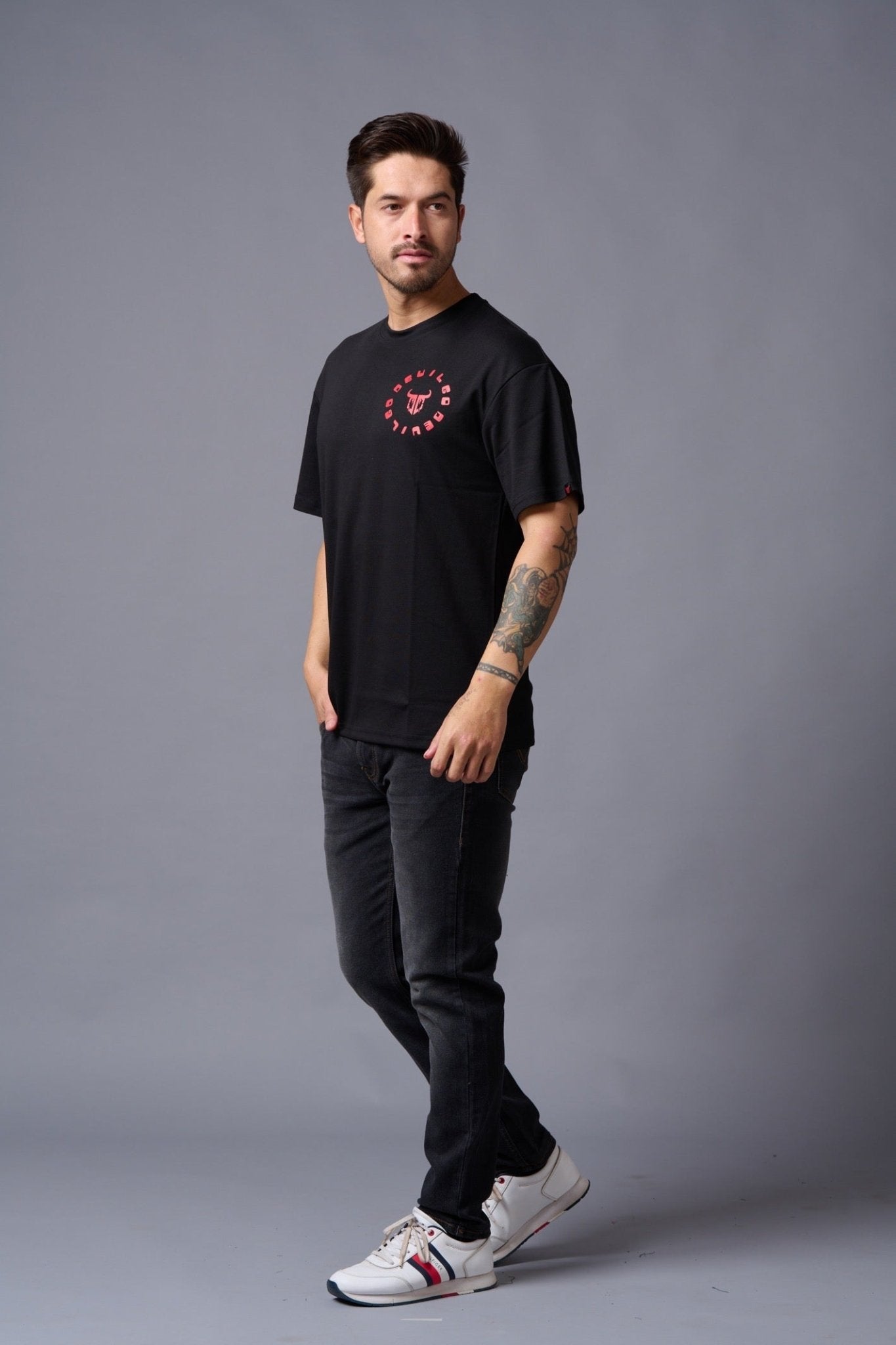 Red Devil Printed Black Oversized T-Shirt for Men - Go Devil