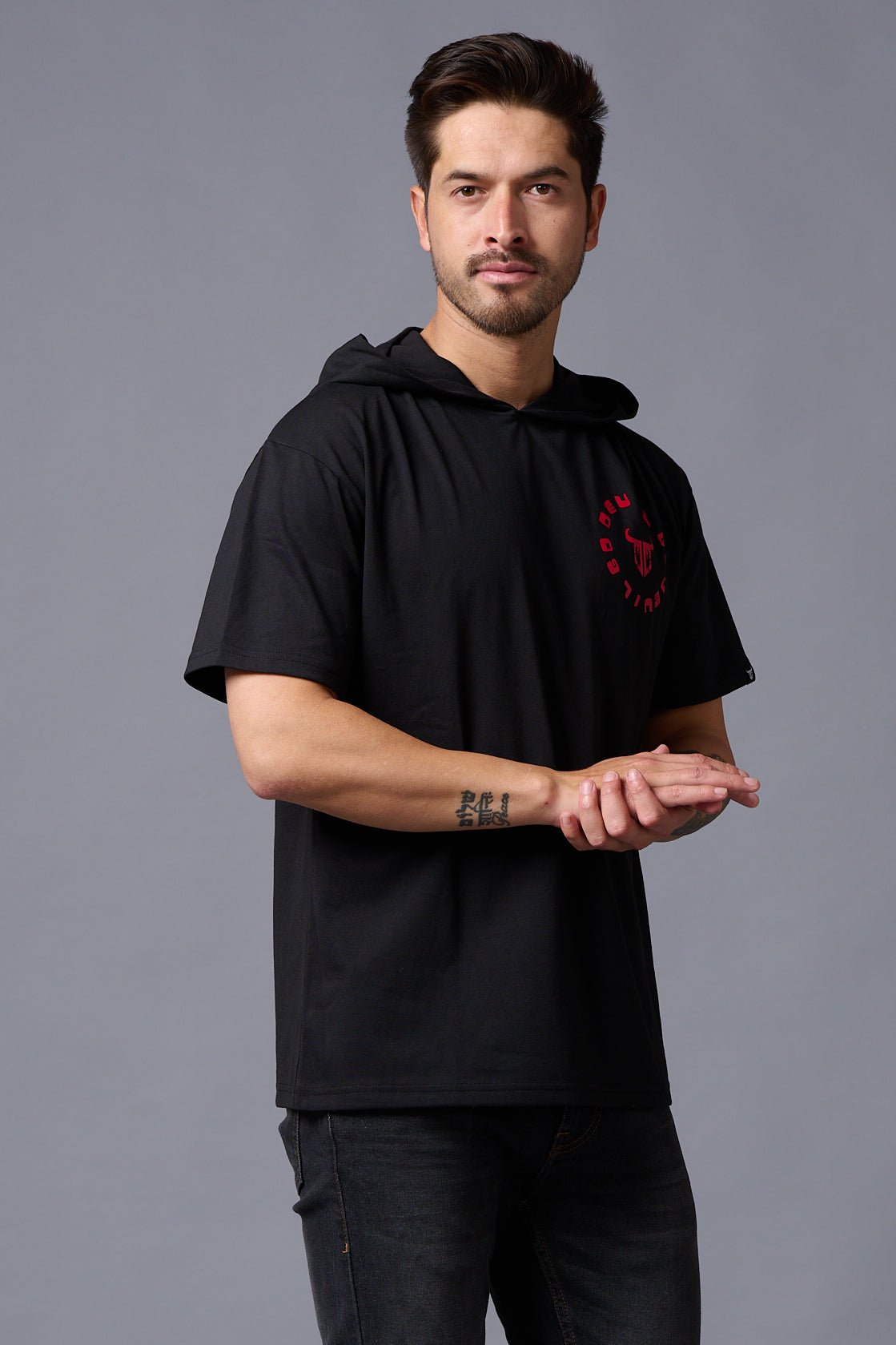 Red Devil Printed Hooded Oversized T-Shirt for Men - Go Devil