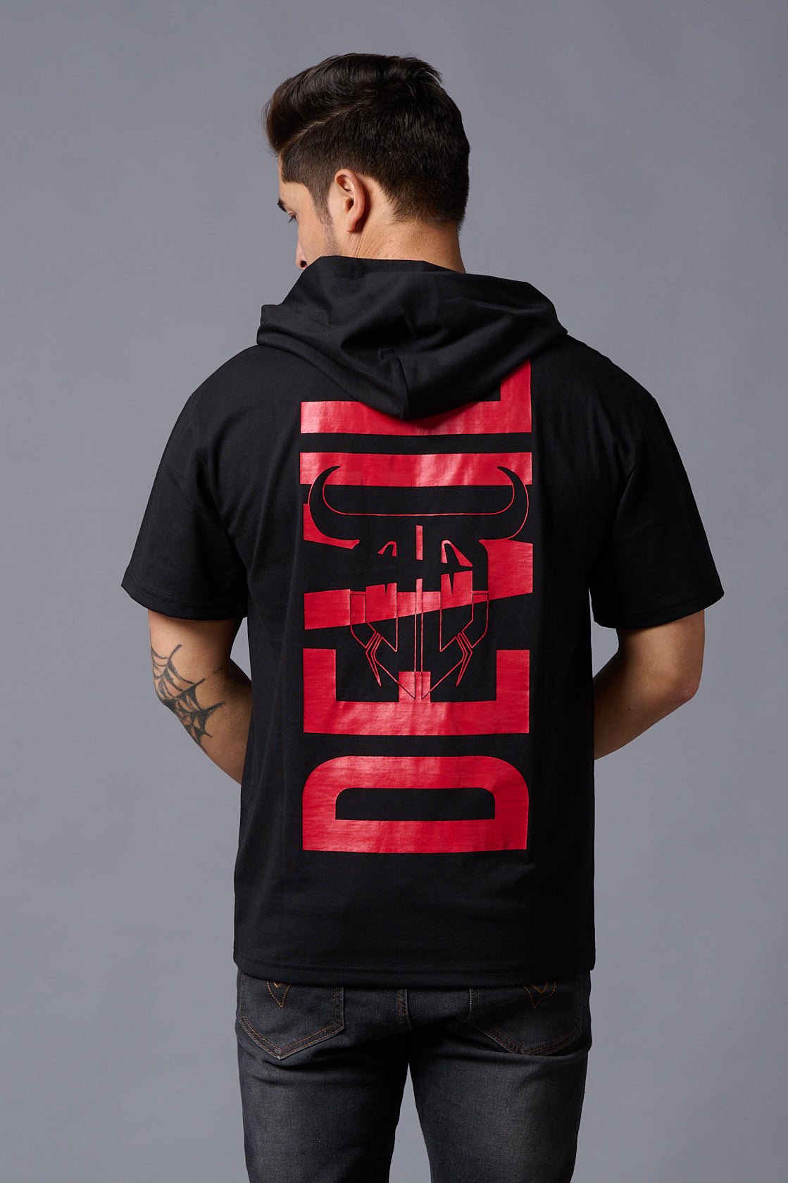 Red Devil Printed Hooded Oversized T-Shirt for Men - Go Devil