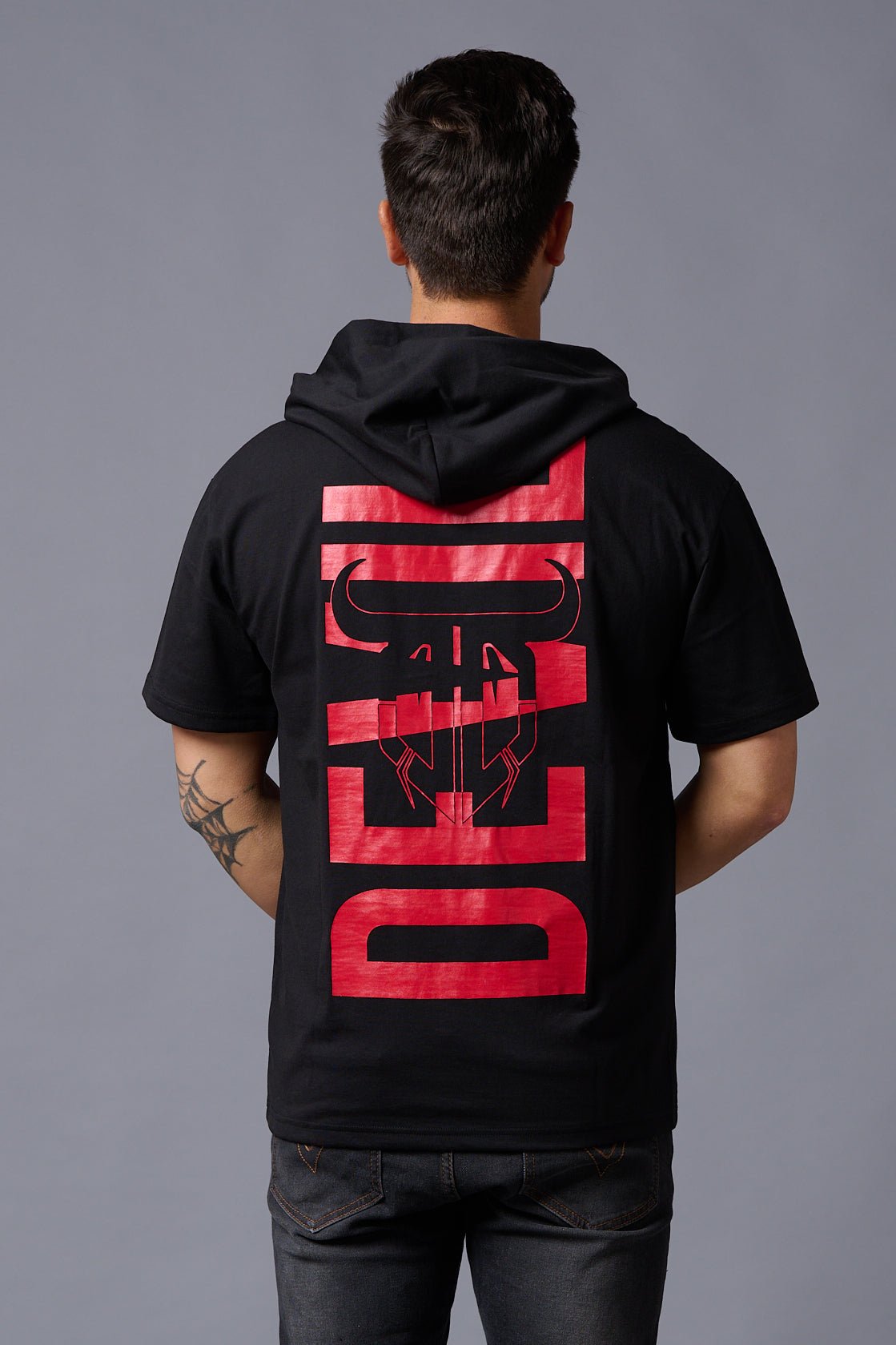 Red Devil Printed Hooded Oversized T-Shirt for Men - Go Devil