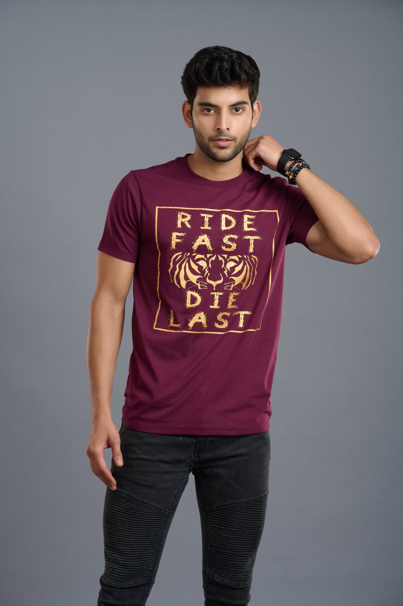 Ride Fast Die Last Printed Maroon T Shirt for Men