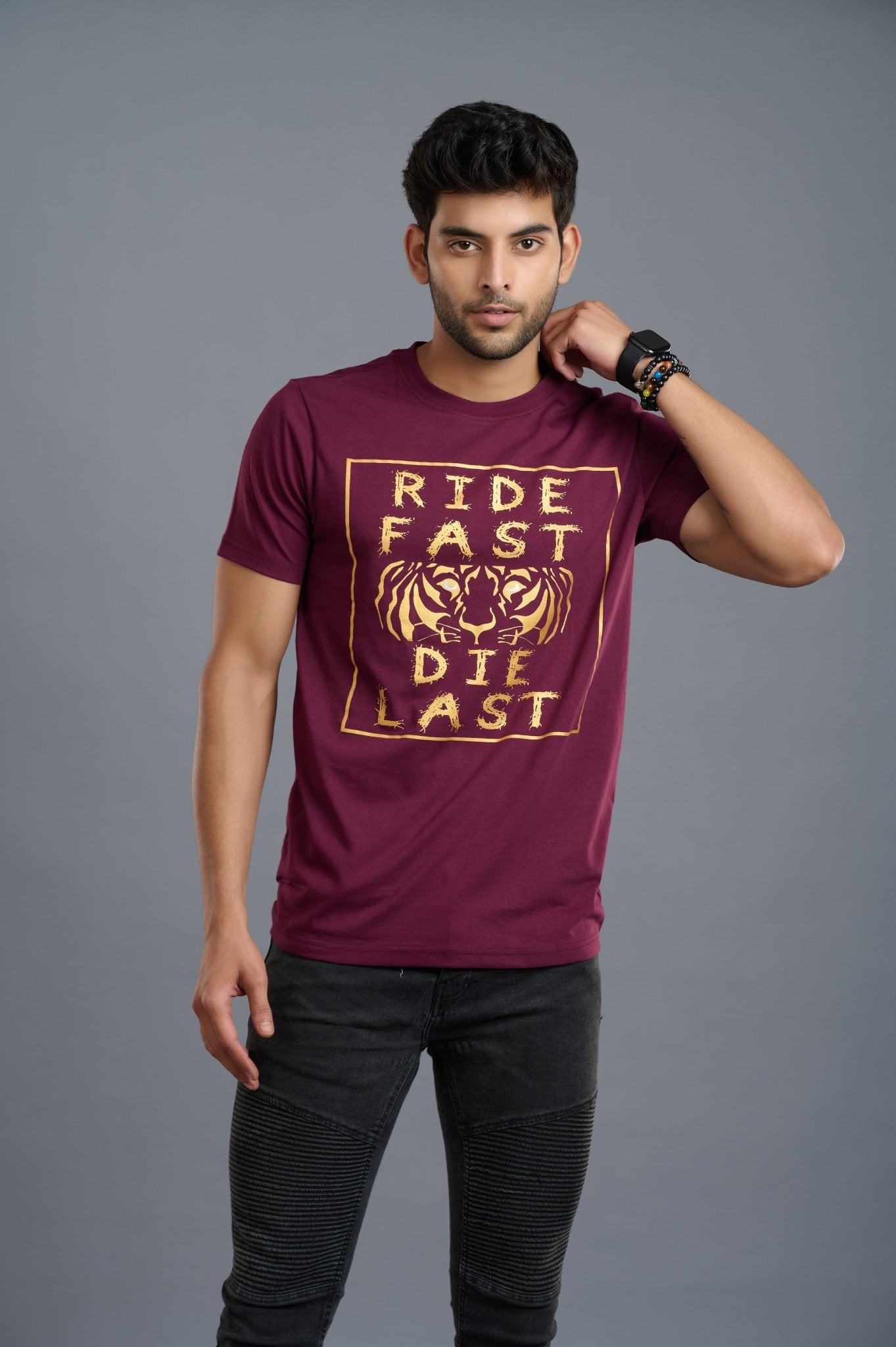 Ride Fast, Die Last Printed Maroon T-Shirt for Men - Go Devil
