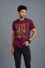 Ride Fast, Die Last Printed Maroon T-Shirt for Men - Go Devil