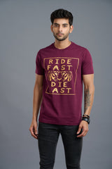 Ride Fast, Die Last Printed Maroon T-Shirt for Men - Go Devil