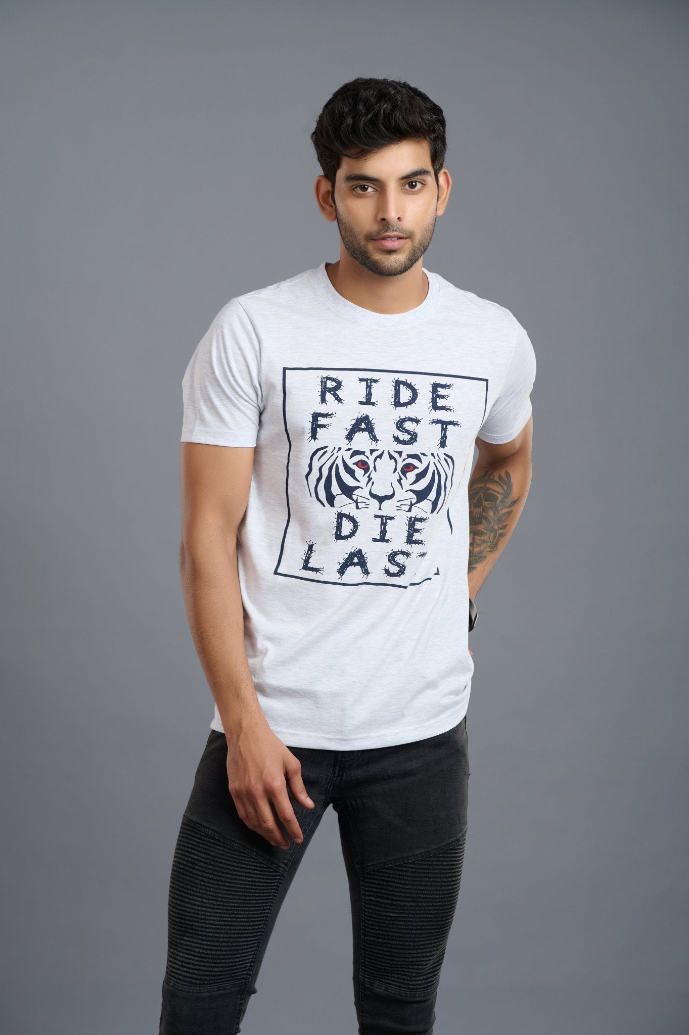 Ride Fast Die Last Printed White T-Shirt for Men - Go Devil