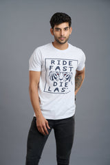 Ride Fast Die Last Printed White T-Shirt for Men - Go Devil