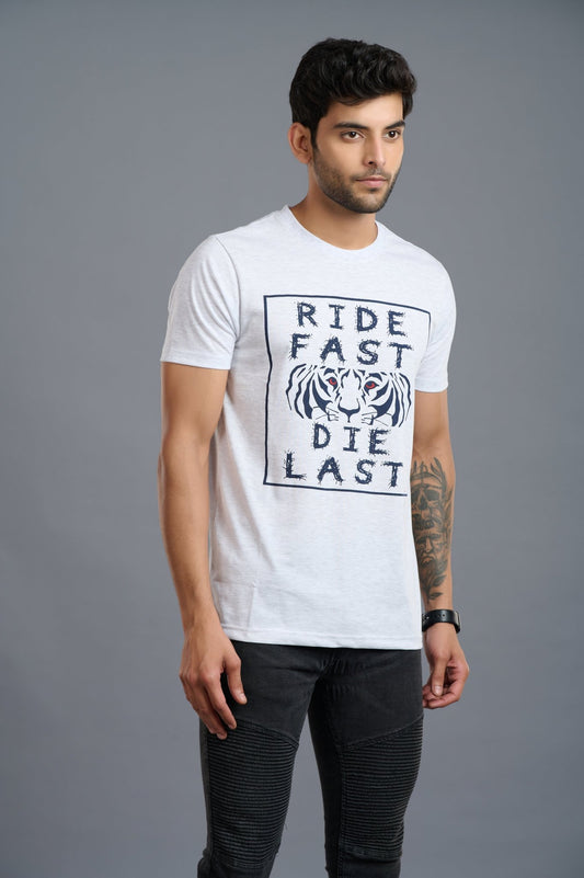 Ride Fast Die Last Printed White T-Shirt for Men - Go Devil