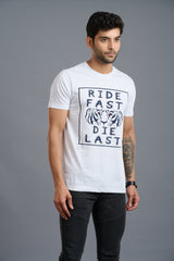 Ride Fast Die Last Printed White T-Shirt for Men - Go Devil