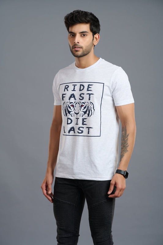 Ride Fast Die Last Printed White T-Shirt for Men - Go Devil