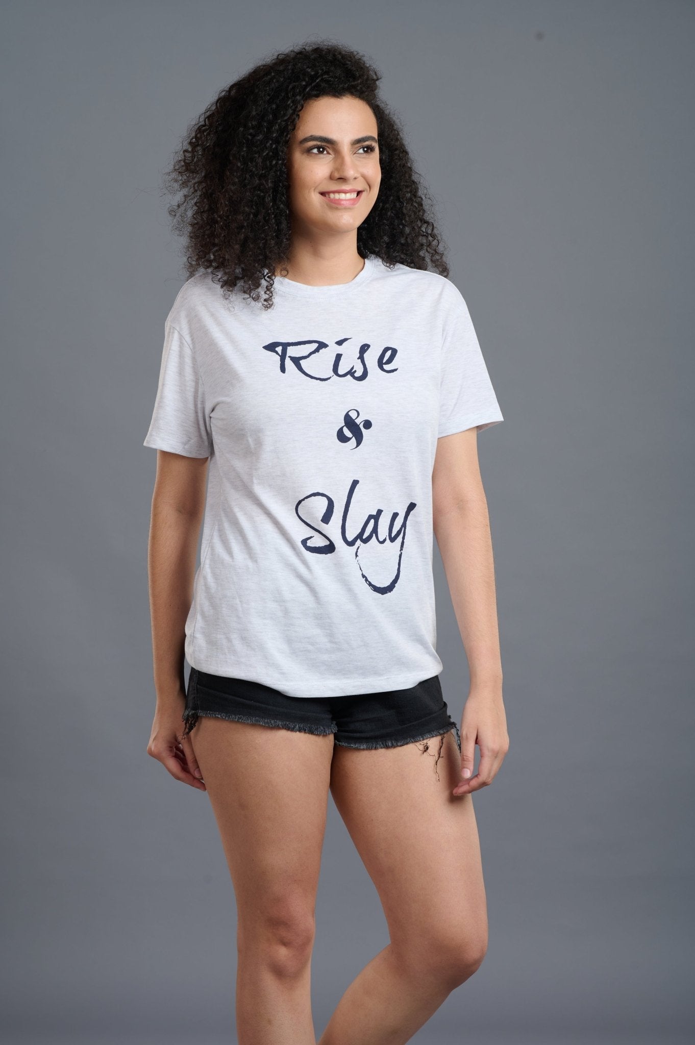 Rise & Slay Printed White Oversized T-Shirt for Women - Go Devil