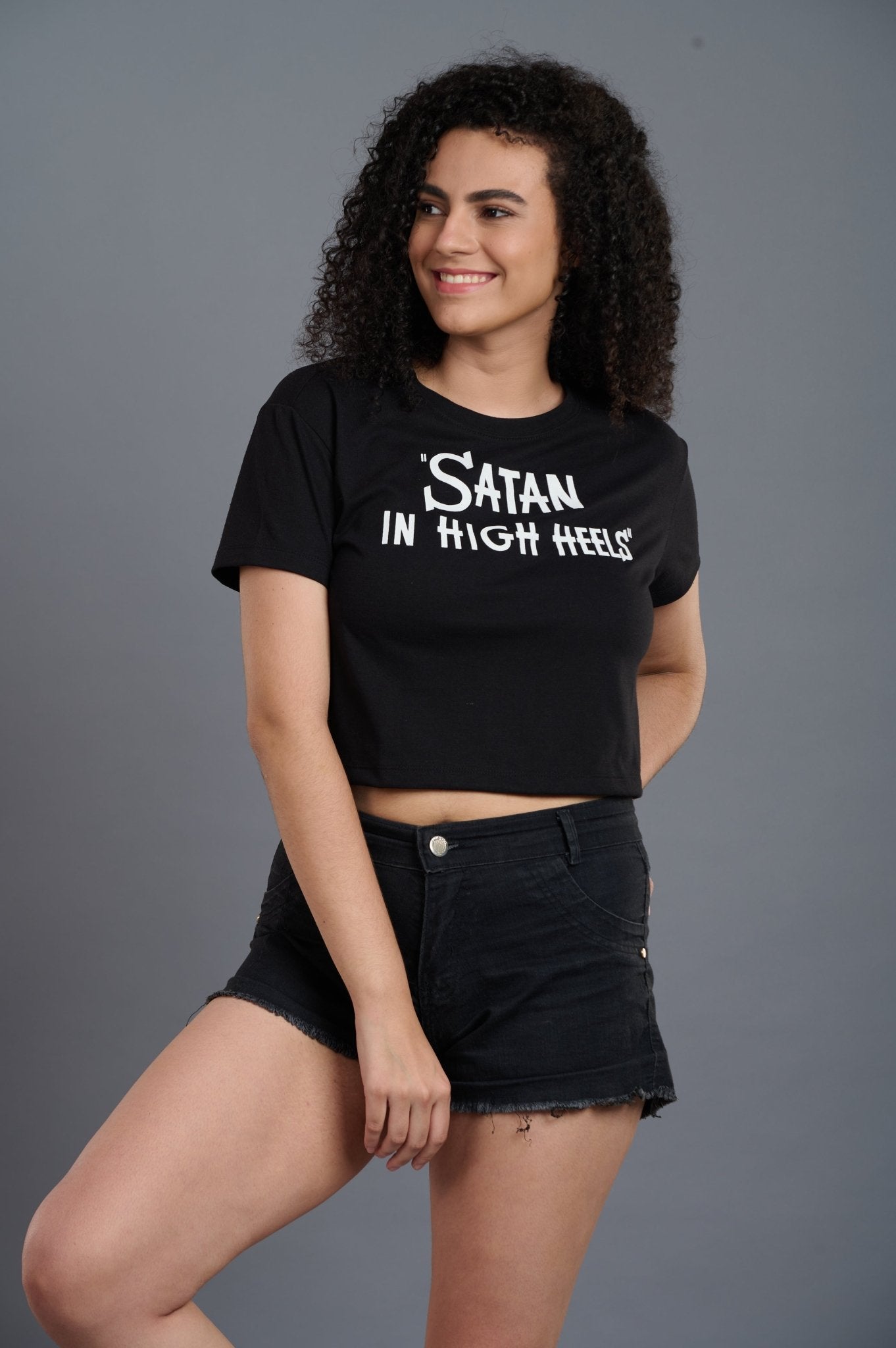 Satan in High Heels Black Crop Top for Women - Go Devil