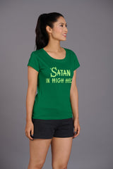 Satan in High Heels Green Melange Oversized T-Shirt for Women - Go Devil