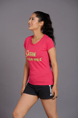 Satan In High Heels Pink Melange Oversized T-Shirt for Women - Go Devil