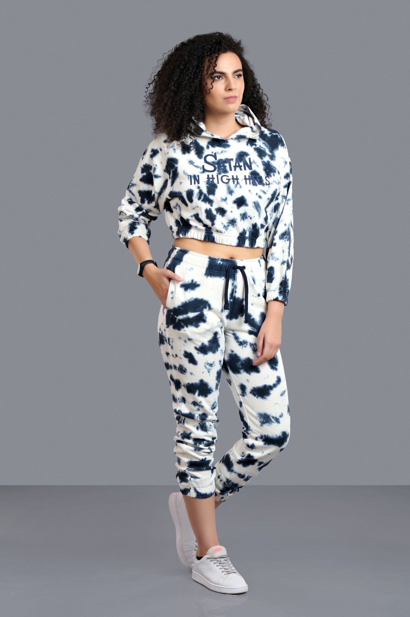 Satan In High Heels Printed Black & White Co-ord Set for Women - Go Devil