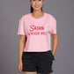 Satan in High Heels Printed Light Pink Oversized T-Shirt for Women - Go Devil