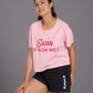Satan in High Heels Printed Light Pink Oversized T-Shirt for Women - Go Devil