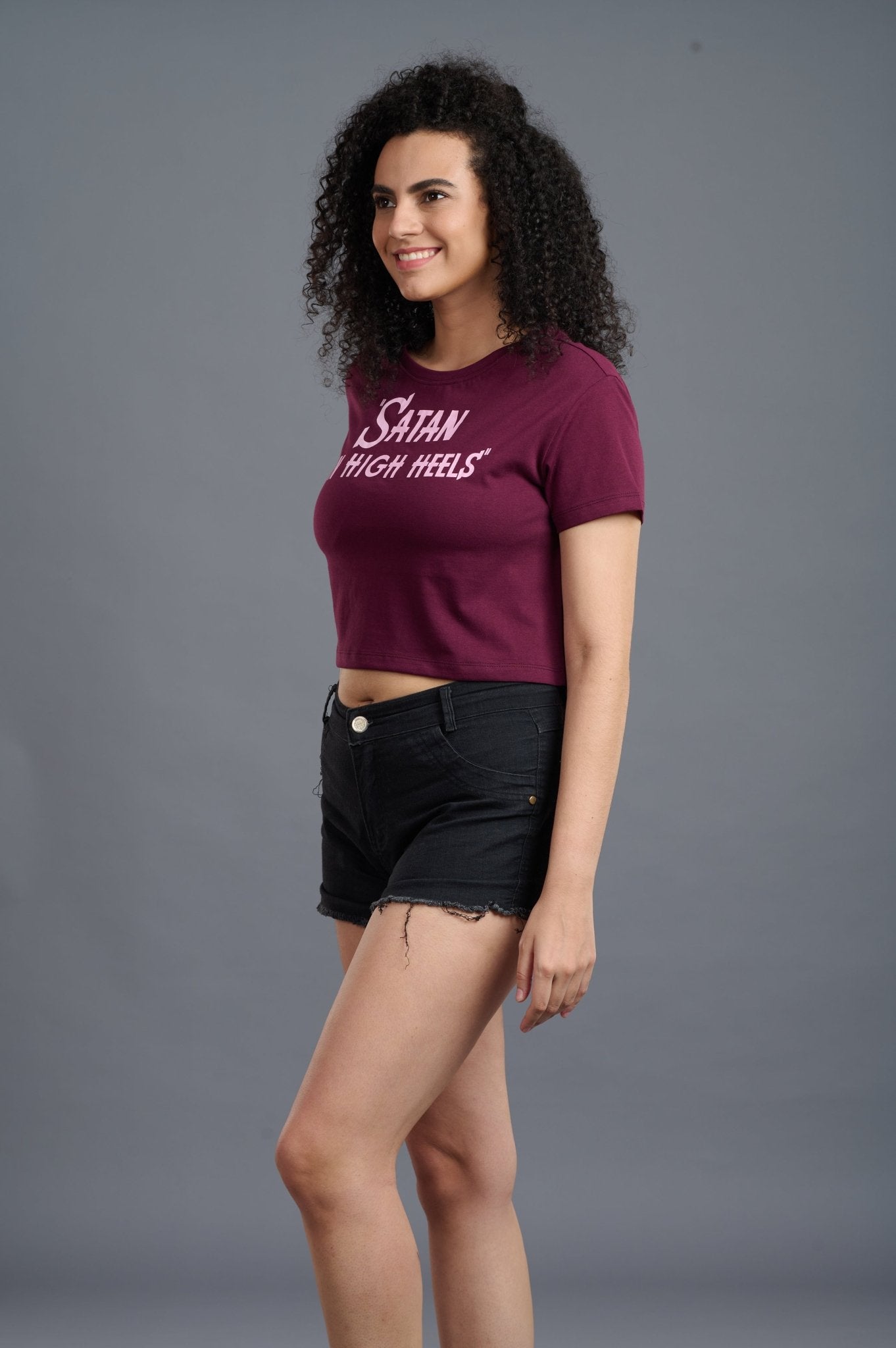 Satan In High Heels Printed Maroon Crop Top for Women - Go Devil