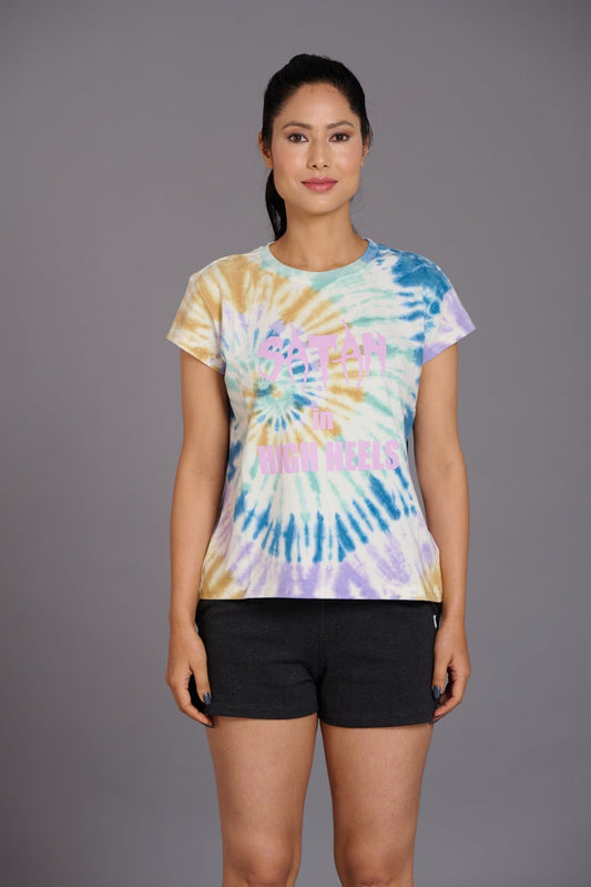 Satan In High Heels Printed Multi-color Oversized T-Shirt for Women - Go Devil