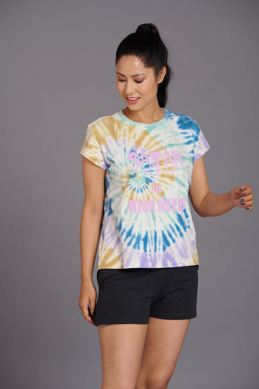 Satan In High Heels Printed Multi-color Oversized T-Shirt for Women - Go Devil
