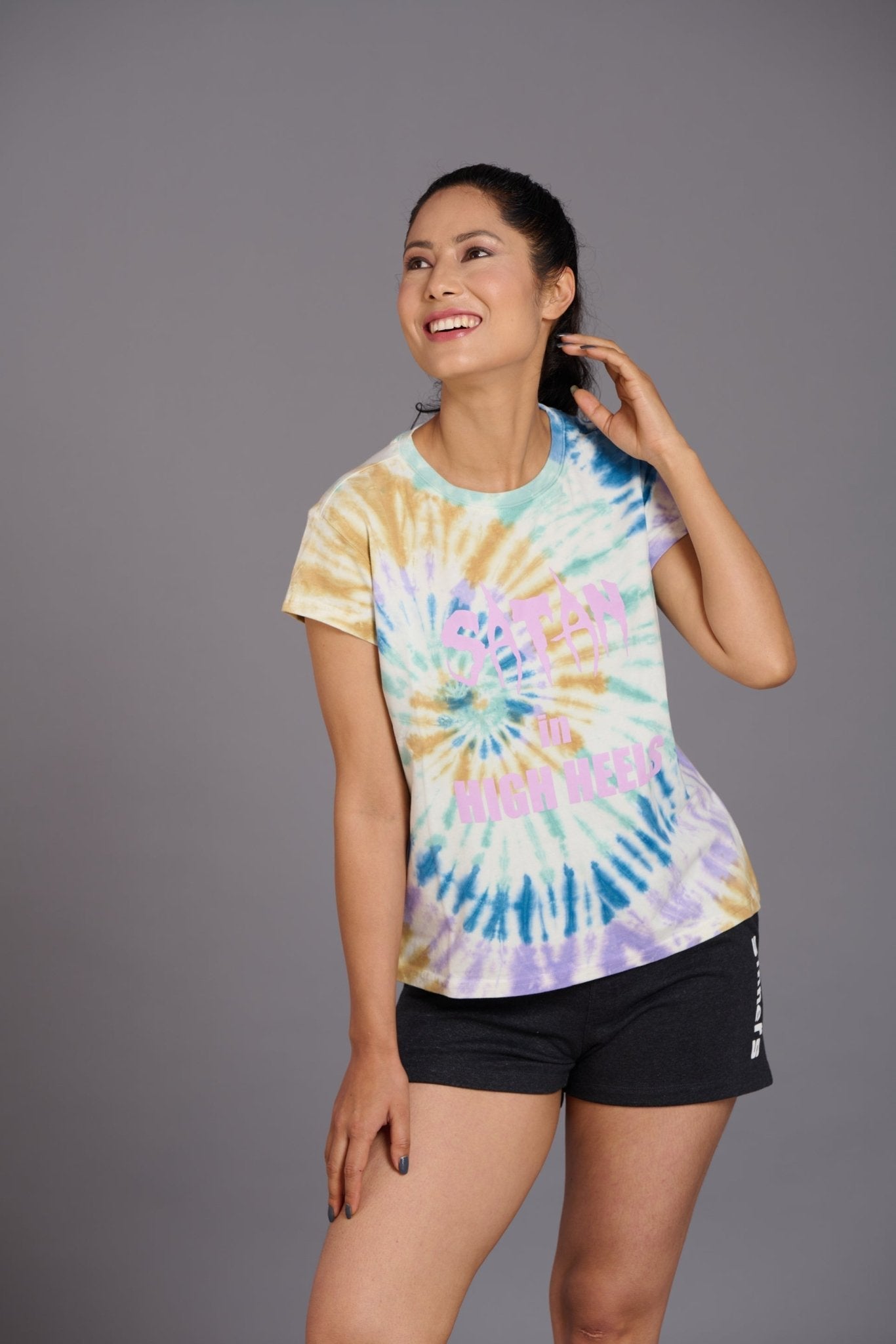 Satan in High Heels Printed Multi-color T-Shirt for Women - Go Devil
