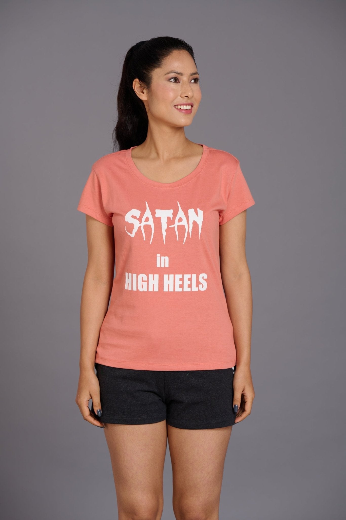 Satan in High Heels Printed Oversized T-Shirt for Women - Go Devil