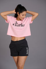 Satan In High Heels Printed Pink Oversized T-Shirt for Women - Go Devil