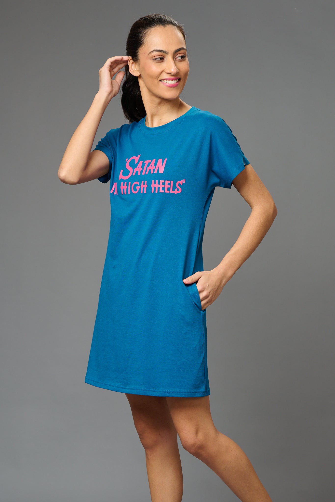 Satan in High Heels Printed Royal Blue Dress for Women - Go Devil