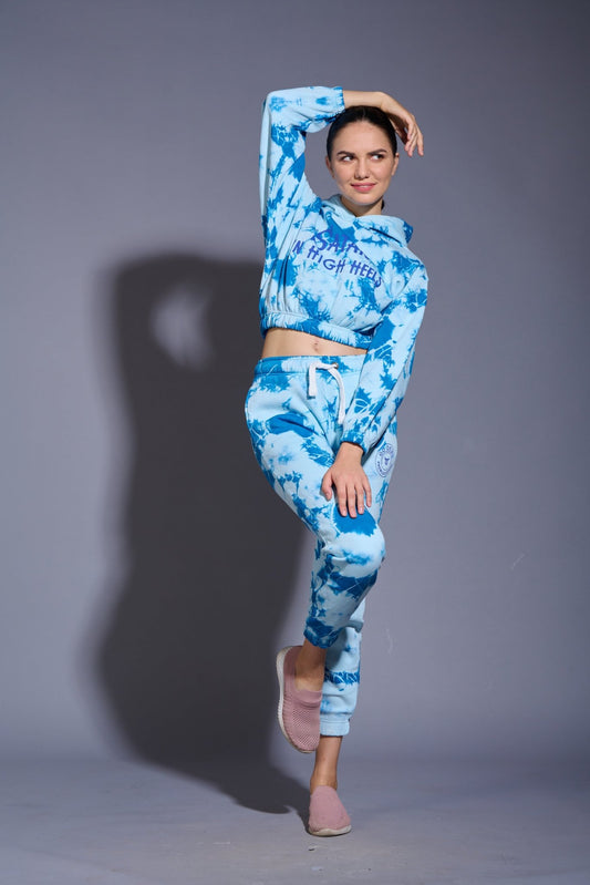 Satan in High Heels Printed Sky Blue Tye Dye Winter Co-ord Set for Women - Go Devil