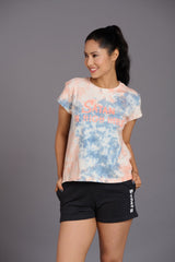 Satin in High Heel Printed Orange Oversized T-Shirt for Women - Go Devil