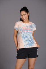 Satin in High Heel Printed Orange Oversized T-Shirt for Women - Go Devil