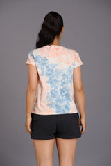 Satin in High Heel Printed Orange Oversized T-Shirt for Women - Go Devil