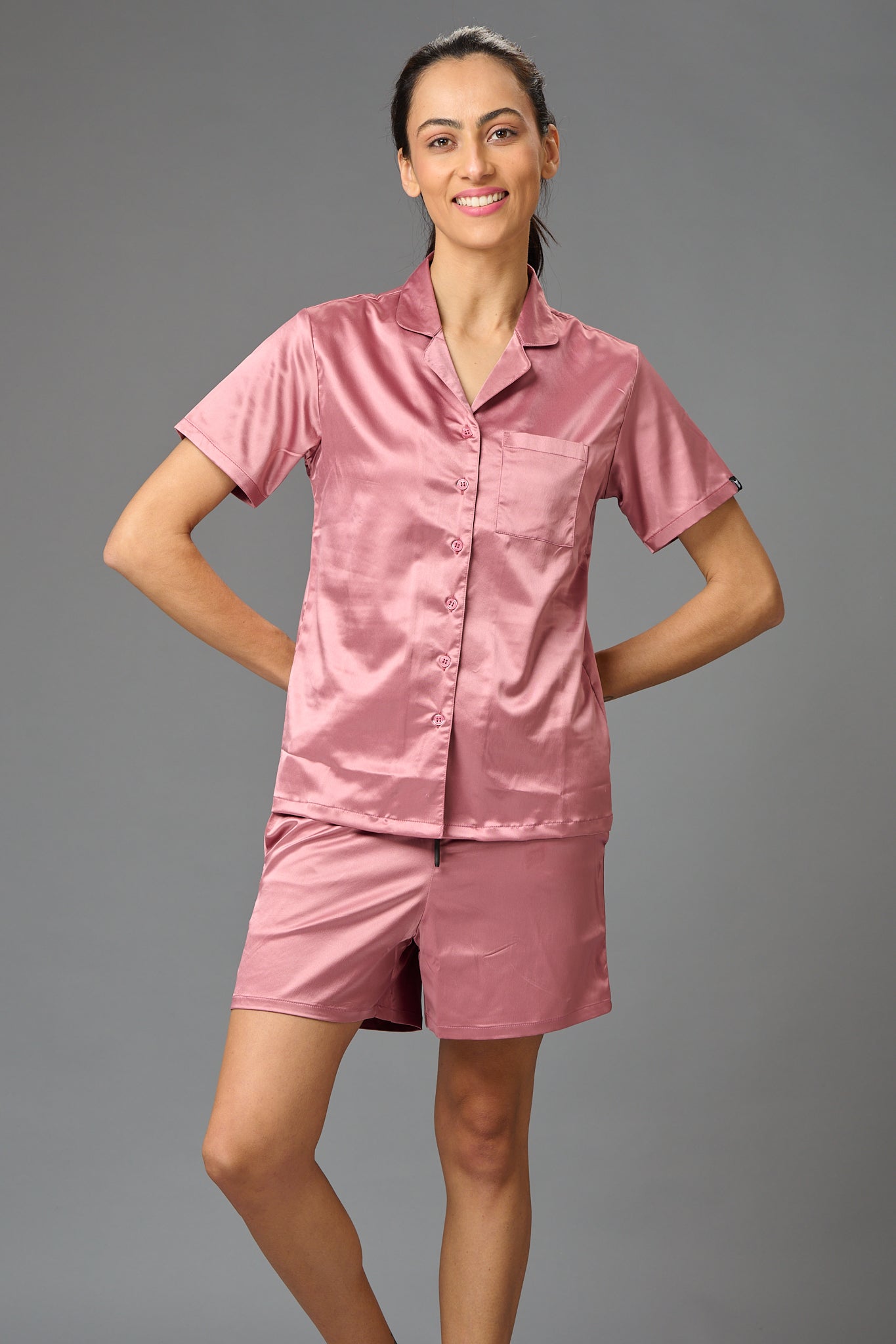 Satin Pink Co-ord Set for Women - Go Devil