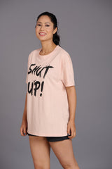 Shut Up Light Nude Color Oversized T-Shirt - Go Devil