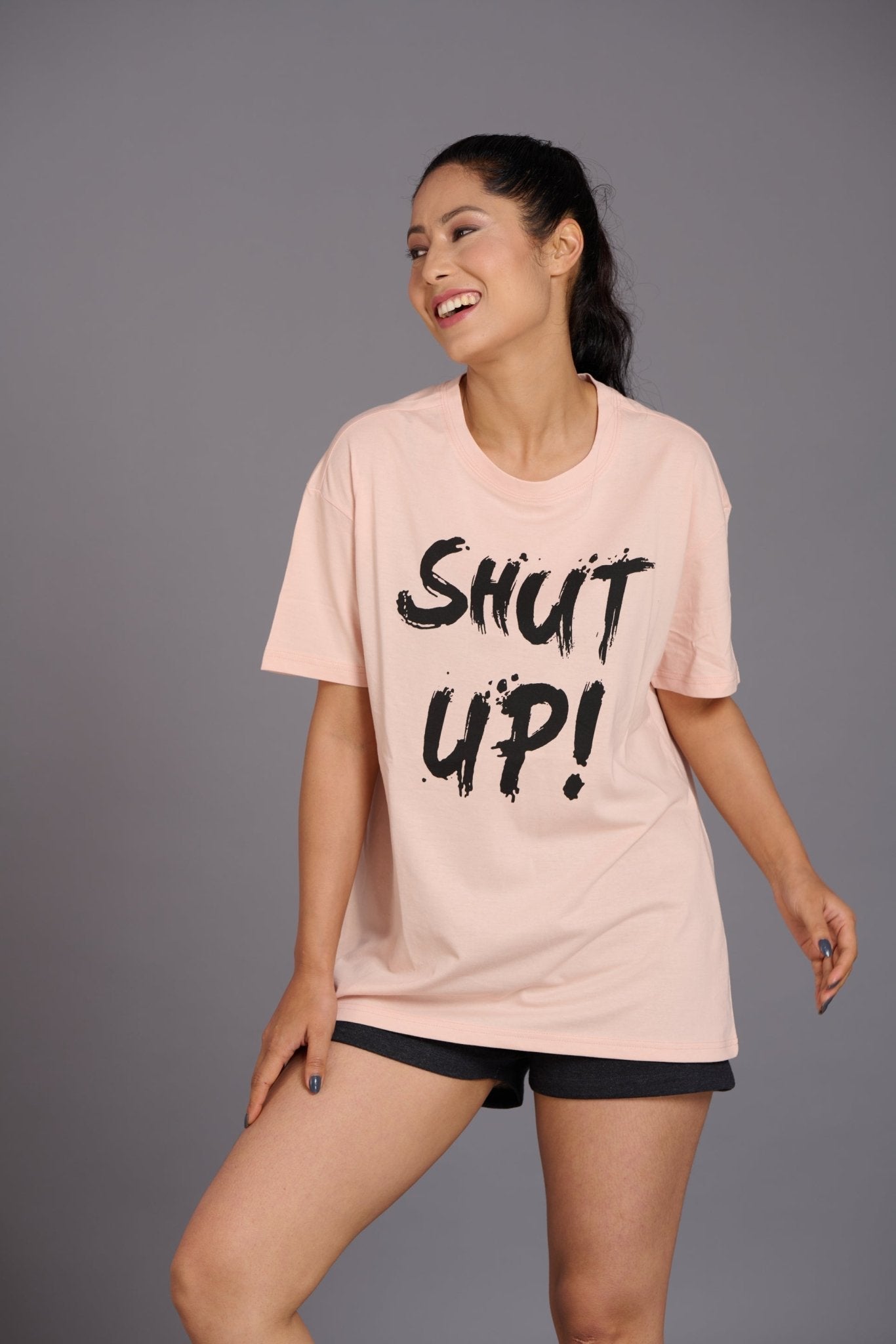 Shut Up Light Nude Color Oversized T-Shirt - Go Devil