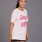 Shut Up Printed Pink Oversized T-Shirt for Women - Go Devil