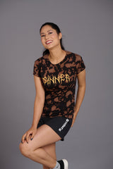Sinner Printed Black & Brown T-Shirt for Women - Go Devil