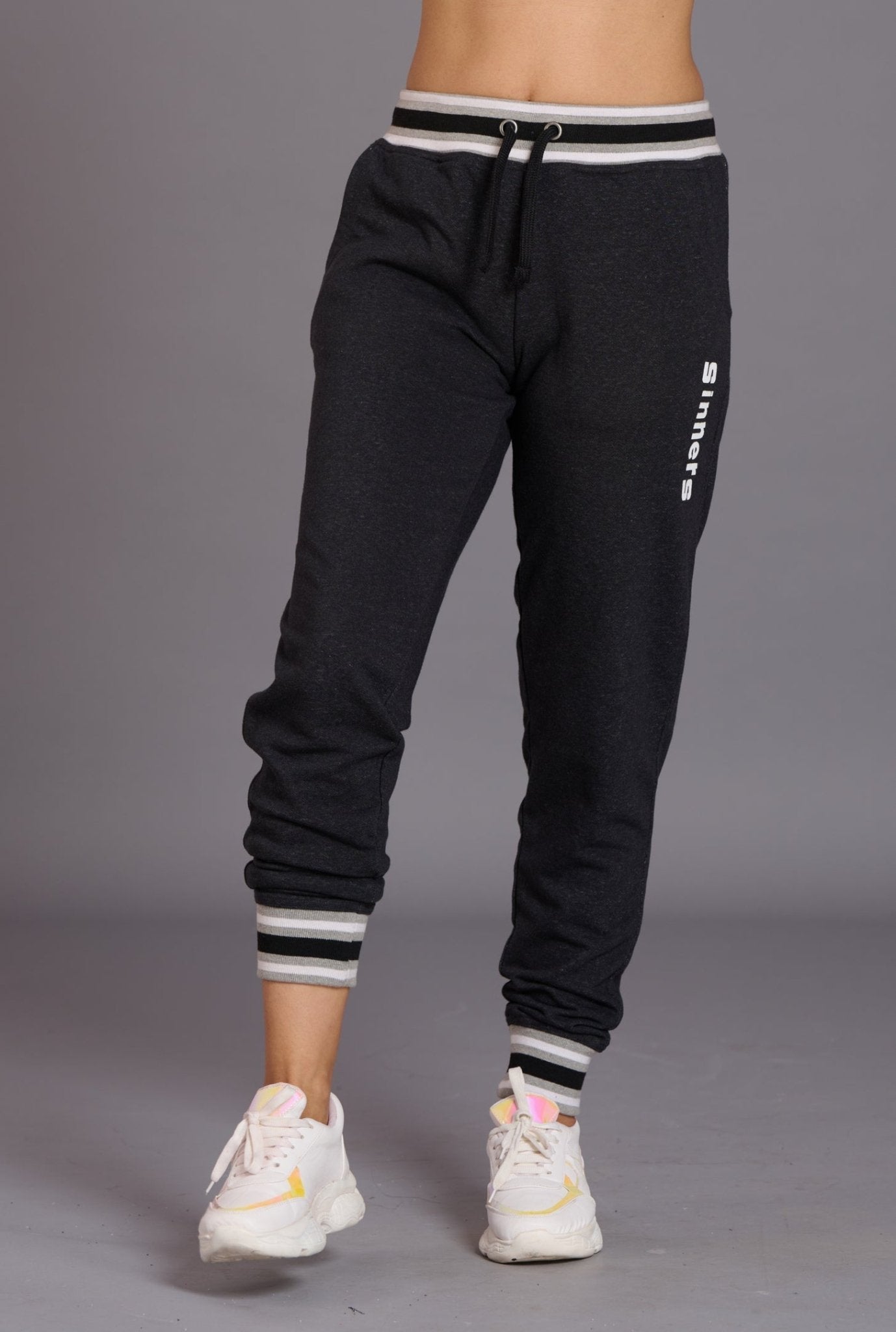 Sinner Printed Black Cotton Joggers for Women - Go Devil