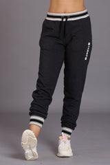 Sinner Printed Black Cotton Joggers for Women - Go Devil