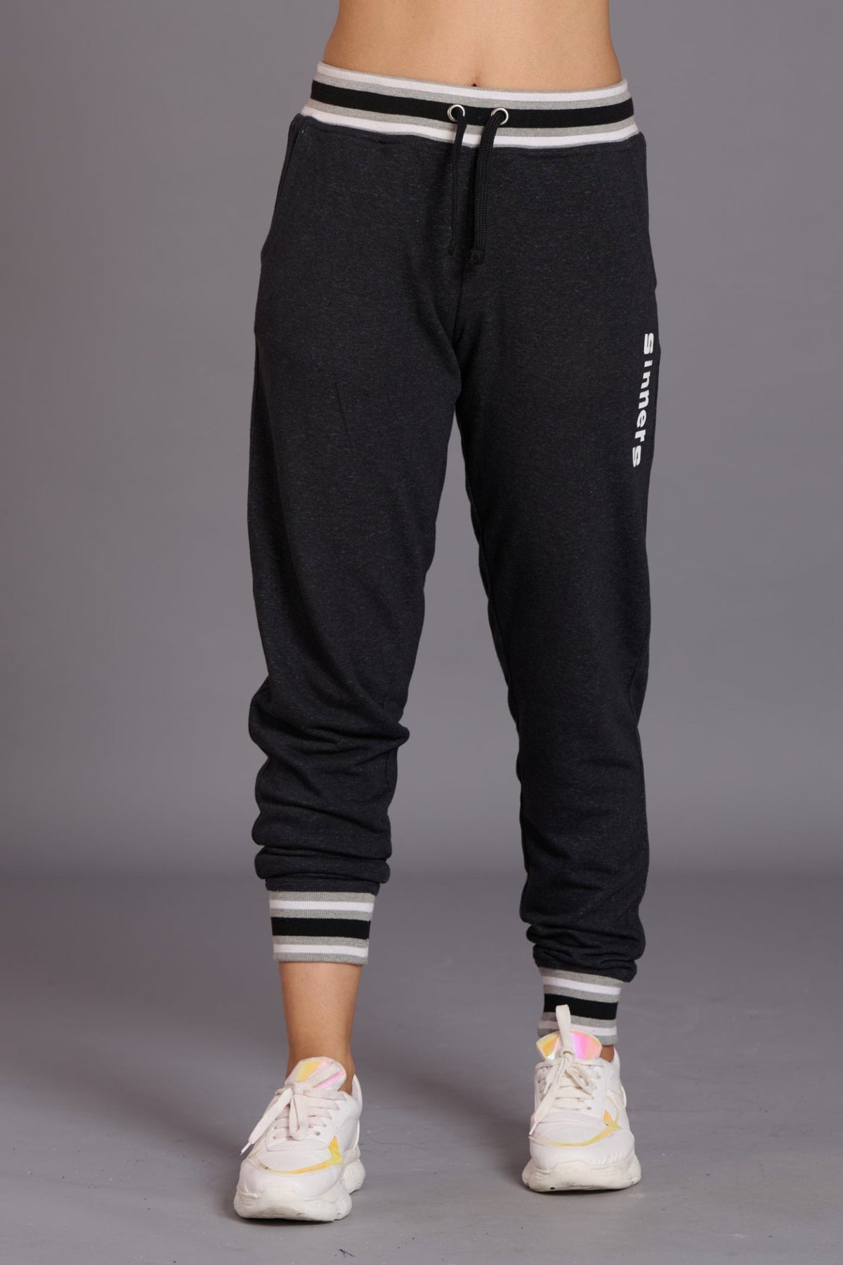 Sinner Printed Black Cotton Joggers for Women - Go Devil