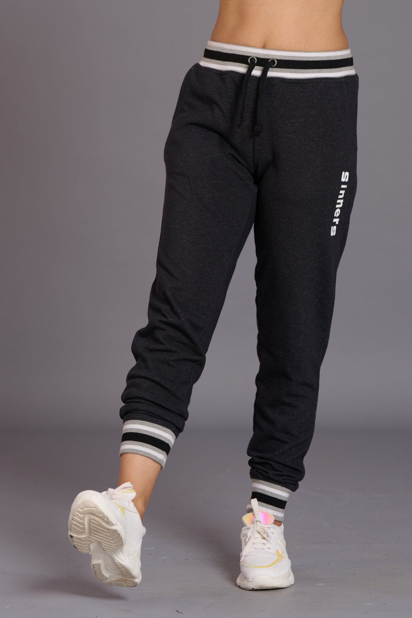 Sinner Printed Black Cotton Joggers for Women - Go Devil