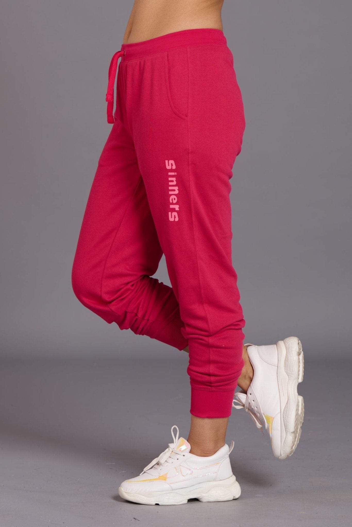 Sinner Printed Pink Cotton Joggers for Women - Go Devil