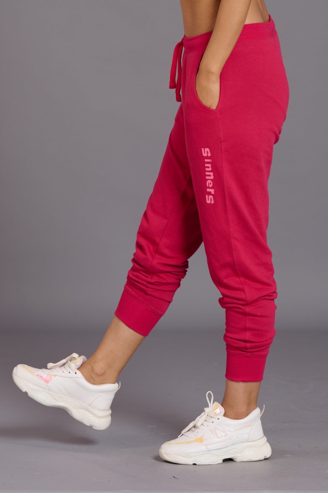 Sinner Printed Pink Cotton Joggers for Women - Go Devil