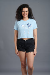 Skeleton Printed Sky Blue Crop Top for Women - Go Devil