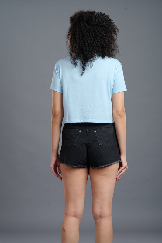 Skeleton Printed Sky Blue Crop Top for Women - Go Devil