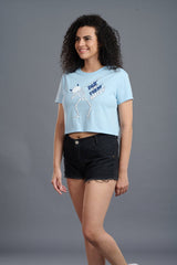 Skeleton Printed Sky Blue Crop Top for Women - Go Devil