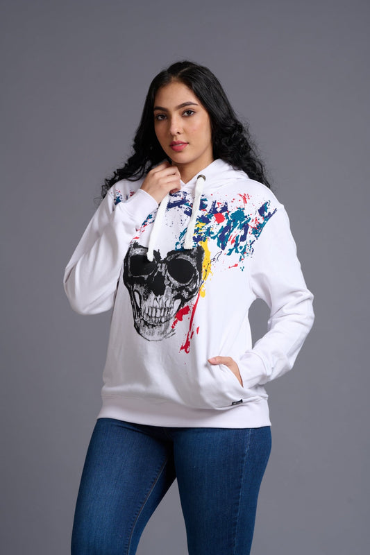 Skull Designed White Hoodie for Women - Go Devil
