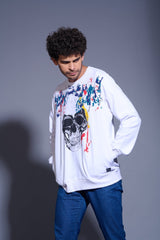 Skull Designed White Sweatshirt for Men - Go Devil